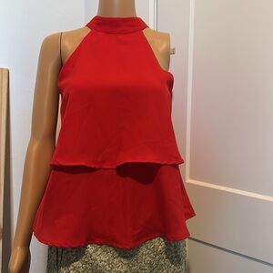 True Destiny layered red halter tank blouse small NWT